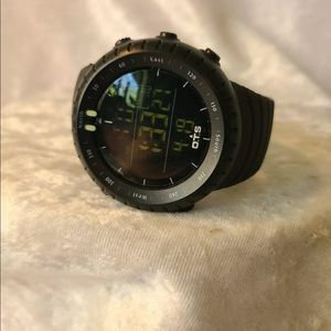 OTS Mens 50m Black Reverse LCD Digital Quartz Alarm Chrono Sports Watch~